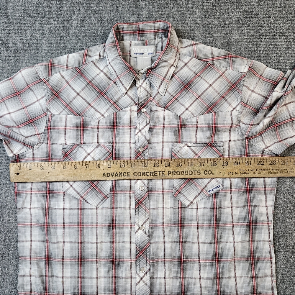 Vintage Wrangler Rancher Plaid Western Pearl Snap Short Sleeve Shirt - Picture 5 of 8